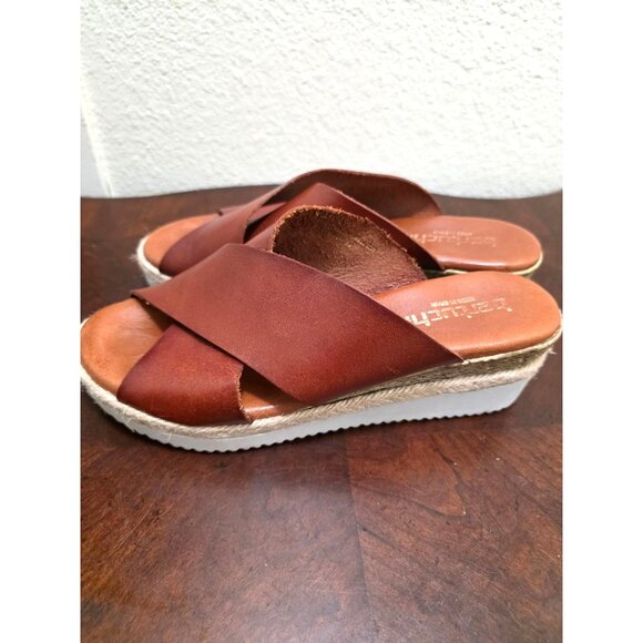 Bertucci Women's Brown Leather Cross-Strap Wedge Sandals Size 39 - Picture 4 of 10